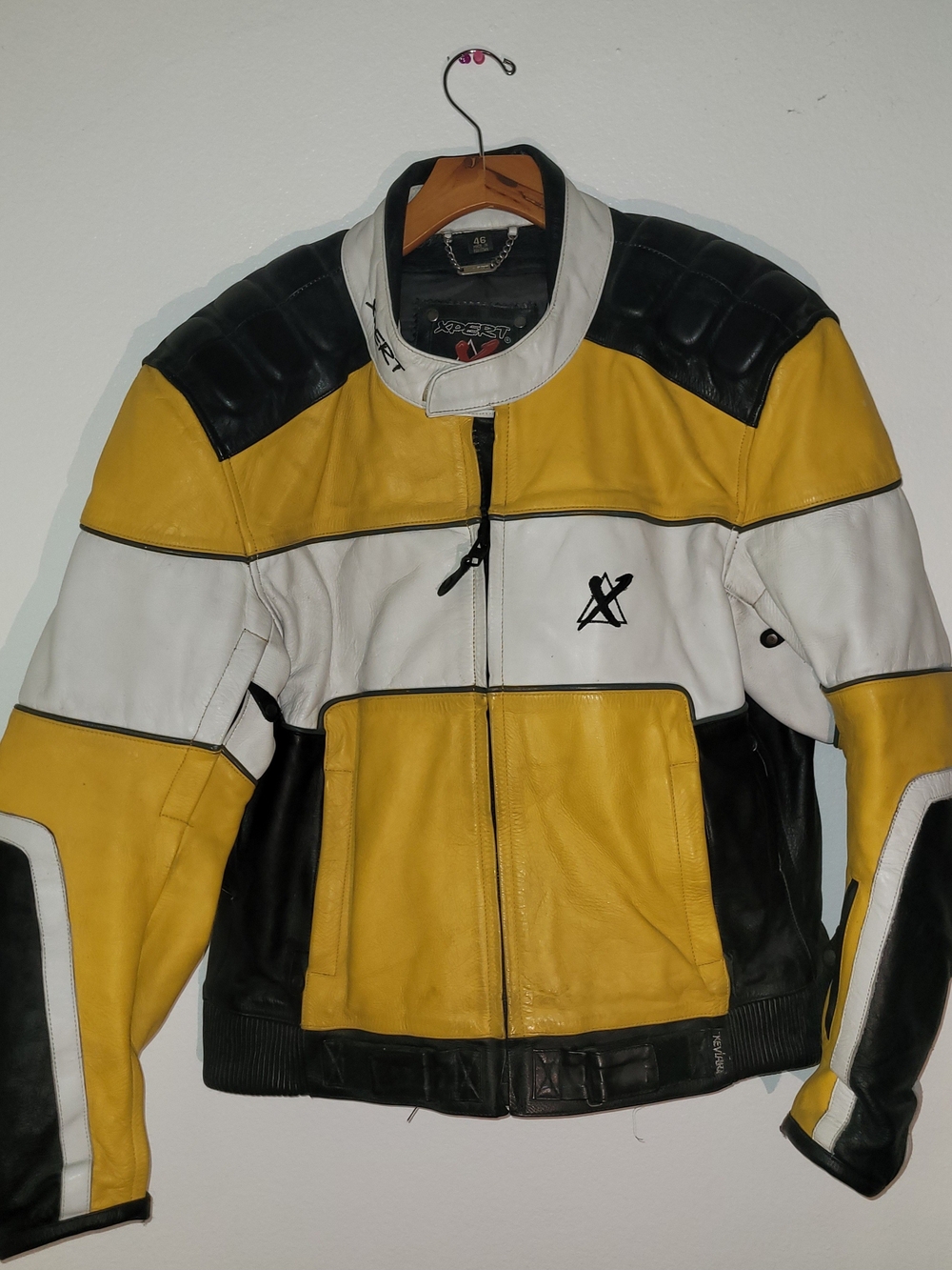 Unbranded Yellow, White & Black Leather Motorcycle Jacket
